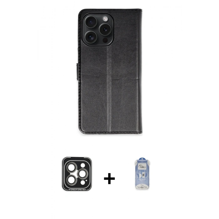MARSİLYAN™- iPhone 15 Pro Max Kılıf Siluet Işık Serisi - Siyah Joko Magic 5D Cam + Gri PVD Metal Kamera Lens