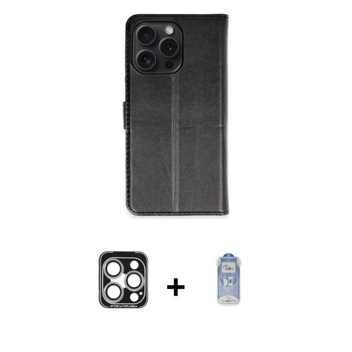 MARSİLYAN™- iPhone 15 Pro Max Kılıf Siluet Işık Serisi - Siyah Joko Magic 5D Cam + PVD Metal Kamera Lens - GS