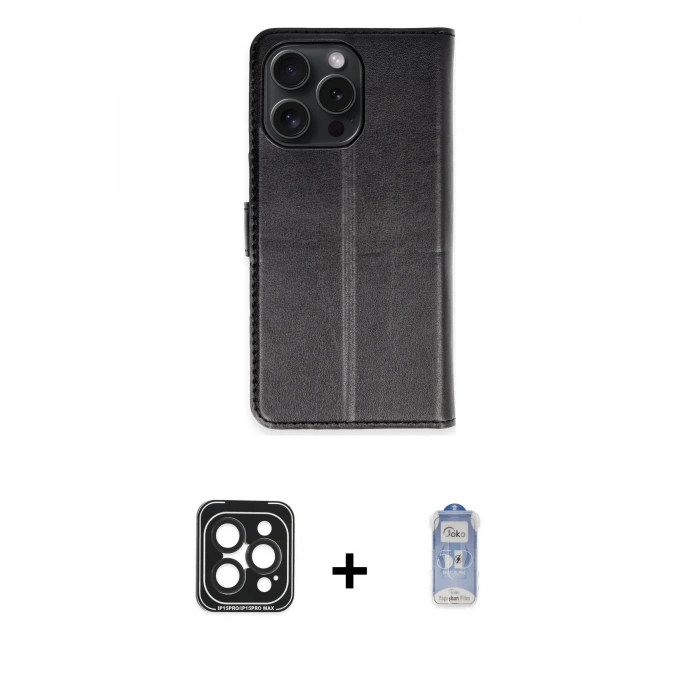 MARSİLYAN™- iPhone 15 Pro Max Kılıf Siluet Işık Serisi - Siyah Joko Magic 5D Cam + PVD Metal Kamera Lens - SH