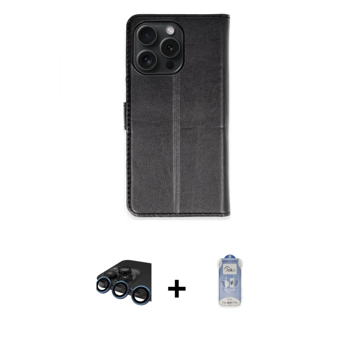MARSİLYAN™- iPhone 15 Pro Max Kılıf Siluet Işık Serisi - Siyah Joko Magic 5D Cam + Raze Metal Kamera Lens - LT