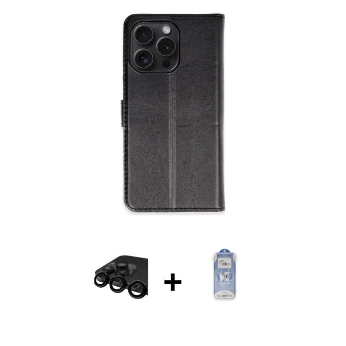 MARSİLYAN™- iPhone 15 Pro Max Kılıf Siluet Işık Serisi - Siyah Joko Magic 5D Cam + Raze Metal Kamera Lens - SH