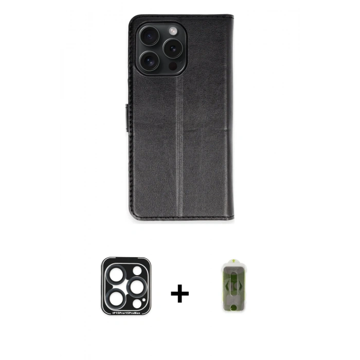 MARSİLYAN™- iPhone 15 Pro Max Kılıf Siluet Işık Serisi - Siyah Joko Magic 5D Hayalet Cam + PVD Metal Kamera Lens - LT