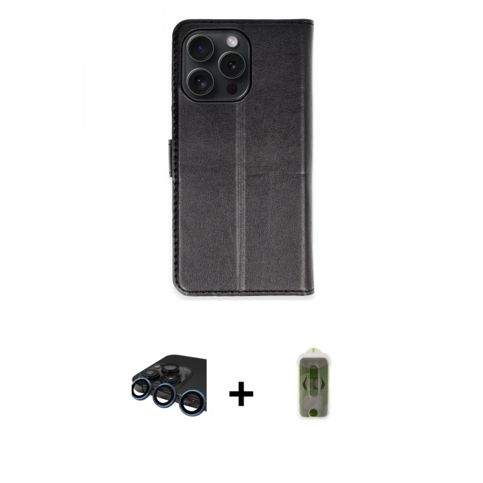 MARSİLYAN™- iPhone 15 Pro Max Kılıf Siluet Işık Serisi - Siyah Joko Magic 5D Hayalet Cam + Raze Metal Kamera Lens - LT