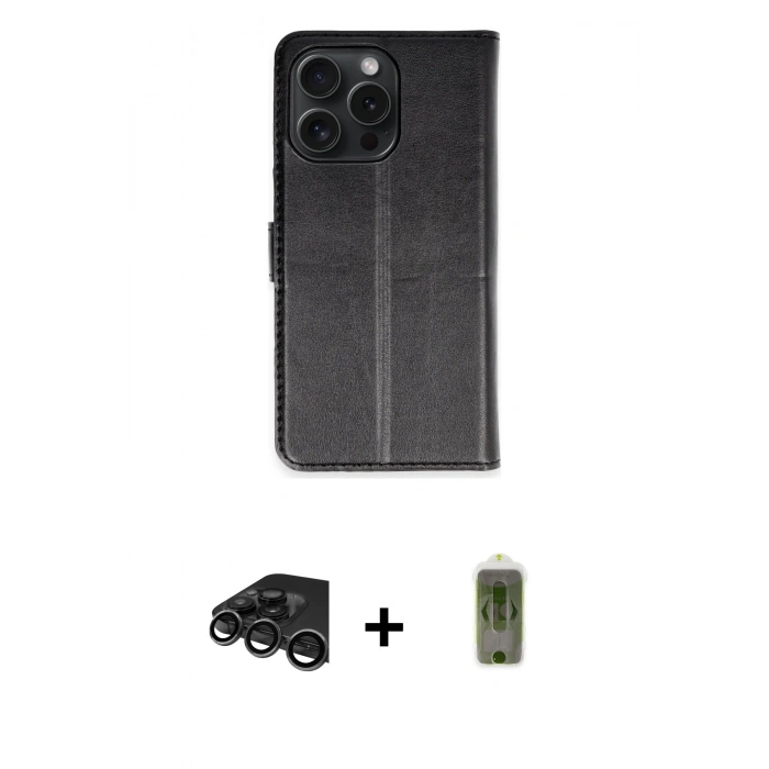 MARSİLYAN™- iPhone 15 Pro Max Kılıf Siluet Işık Serisi - Siyah Joko Magic 5D Hayalet Cam + Raze Metal Kamera Lens - TMGI