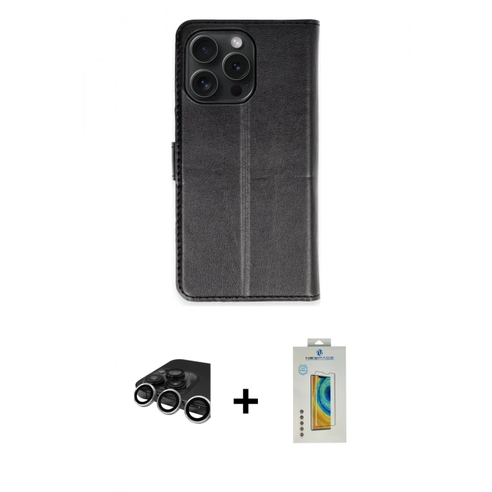 MARSİLYAN™- iPhone 15 Pro Max Kılıf Siluet Işık Serisi - Siyah Polymer Nano Ekran Koruyucu + Gümüş Raze Metal Kamera Lens