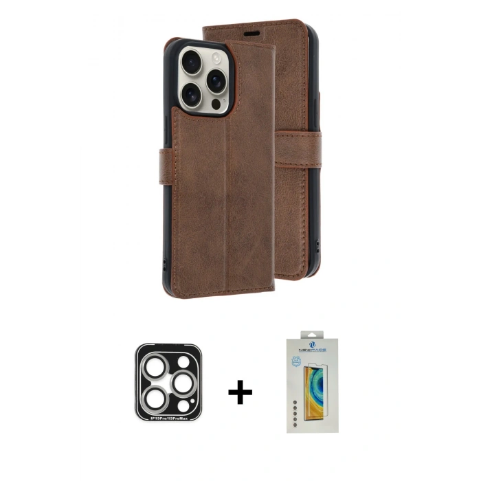MARSİLYAN™- iPhone 15 Pro Max Kılıf Siluet Işık Serisi - Siyah Polymer Nano Ekran Koruyucu + PVD Metal Kamera Lens - GS