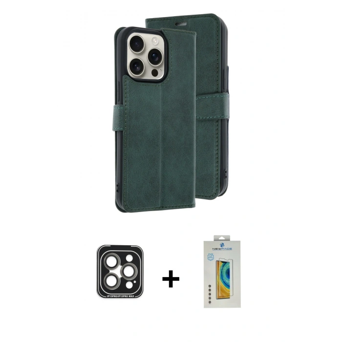 MARSİLYAN™- iPhone 15 Pro Max Kılıf Siluet Işık Serisi - Siyah Polymer Nano Ekran Koruyucu + PVD Metal Kamera Lens - GI