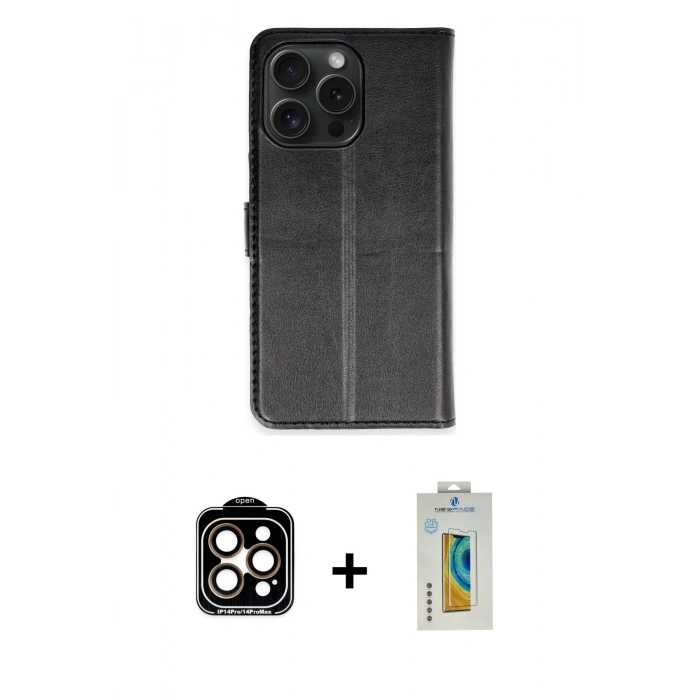 MARSİLYAN™- iPhone 15 Pro Max Kılıf Siluet Işık Serisi - Siyah Polymer Nano Ekran Koruyucu + PVD Metal Kamera Lens - TU