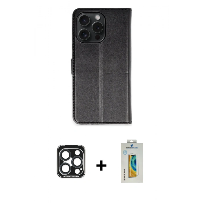 MARSİLYAN™- iPhone 15 Pro Max Kılıf Siluet Işık Serisi - Siyah Polymer Nano Ekran Koruyucu + PVD Metal Kamera Lens - LT