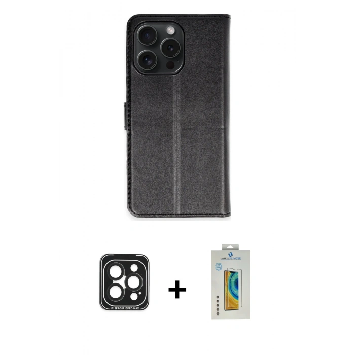MARSİLYAN™- iPhone 15 Pro Max Kılıf Siluet Işık Serisi - Siyah Polymer Nano Ekran Koruyucu + Siyah PVD Metal Kamera Lens
