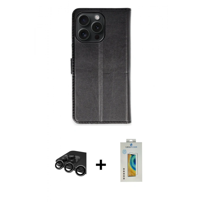 MARSİLYAN™- iPhone 15 Pro Max Kılıf Siluet Işık Serisi - Siyah Polymer Nano Ekran Koruyucu + Raze Metal Kamera Lens - TMGI