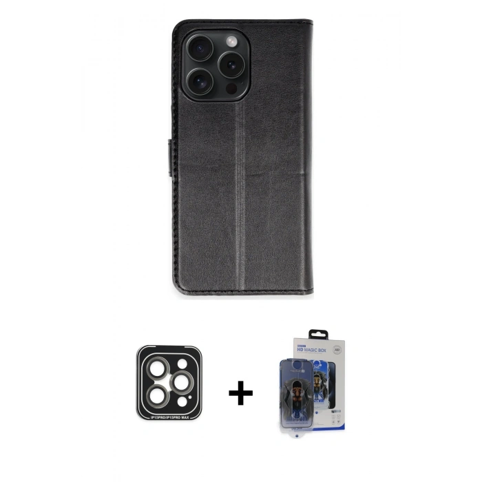 MARSİLYAN™- iPhone 15 Pro Max Kılıf Siluet Işık Serisi - Siyah Vanessa Magic Cam + PVD Metal Kamera Lens - GI