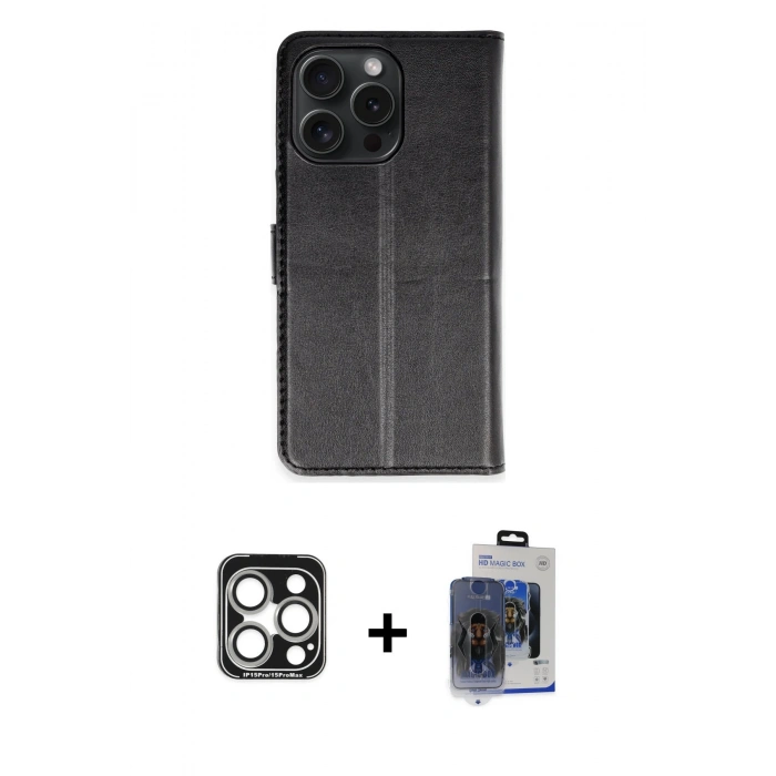 MARSİLYAN™- iPhone 15 Pro Max Kılıf Siluet Işık Serisi - Siyah Vanessa Magic Cam + PVD Metal Kamera Lens - GS
