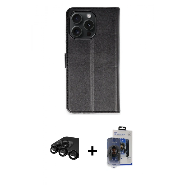 MARSİLYAN™- iPhone 15 Pro Max Kılıf Siluet Işık Serisi - Siyah Vanessa Magic Cam + Raze Metal Kamera Lens - SH