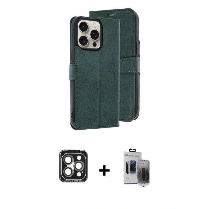 MARSİLYAN™- iPhone 15 Pro Max Kılıf Siluet Işık Serisi - Siyah Vanessa Magic Hayalet Cam + Gri PVD Metal Kamera Lens