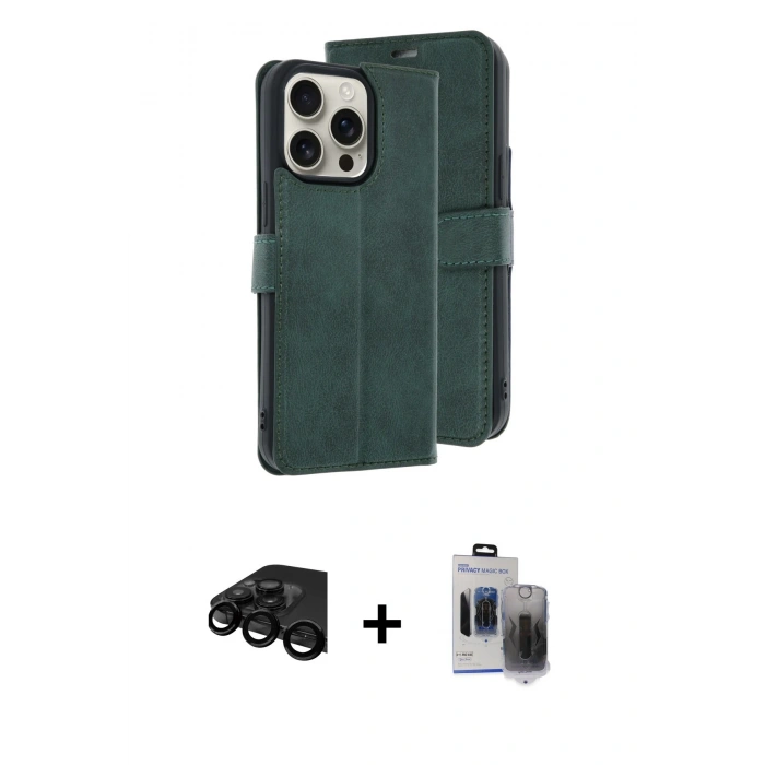 MARSİLYAN™- iPhone 15 Pro Max Kılıf Siluet Işık Serisi - Siyah Vanessa Magic Hayalet Cam + Raze Metal Kamera Lens - SH