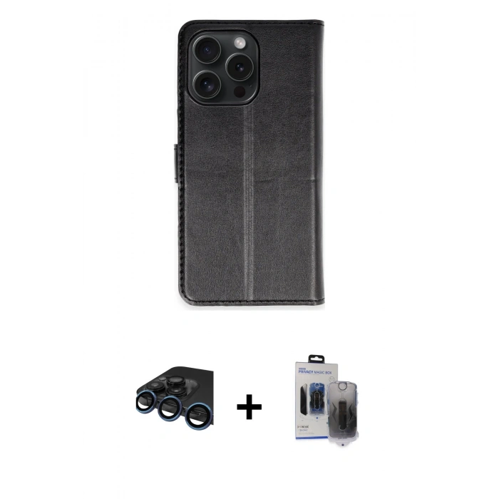 MARSİLYAN™- iPhone 15 Pro Max Kılıf Siluet Işık Serisi - Siyah Vanessa Magic Hayalet Cam + Raze Metal Kamera Lens - LT