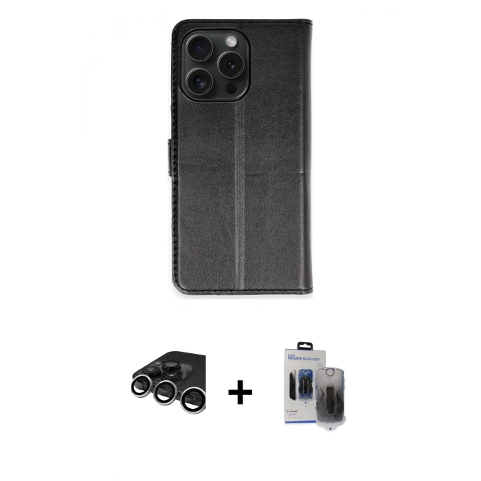 MARSİLYAN™- iPhone 15 Pro Max Kılıf Siluet Işık Serisi - Siyah Vanessa Magic Hayalet Cam + Raze Metal Kamera Lens - GS
