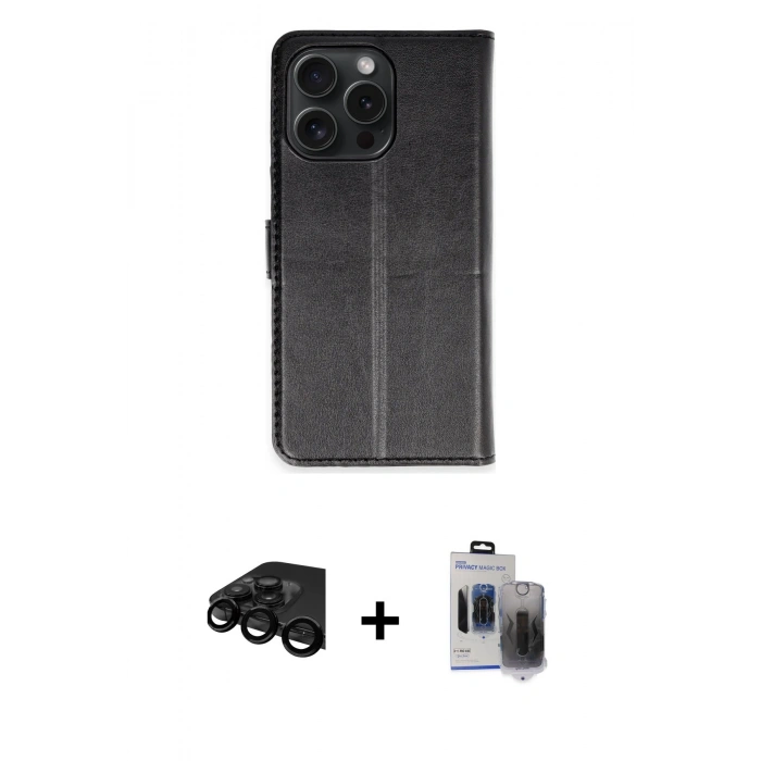MARSİLYAN™- iPhone 15 Pro Max Kılıf Siluet Işık Serisi - Siyah Vanessa Magic Hayalet Cam + Raze Metal Kamera Lens - SH