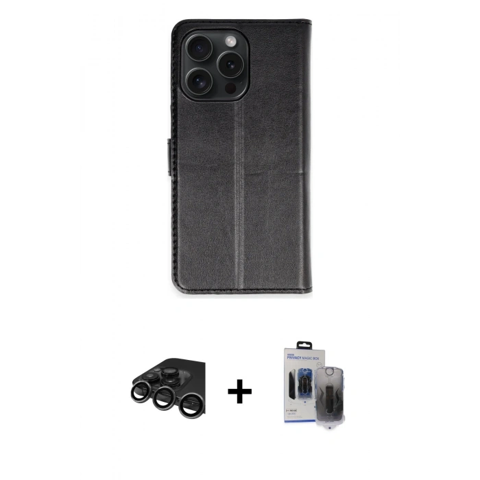 MARSİLYAN™- iPhone 15 Pro Max Kılıf Siluet Işık Serisi - Siyah Vanessa Magic Hayalet Cam + Raze Metal Kamera Lens - TMGI