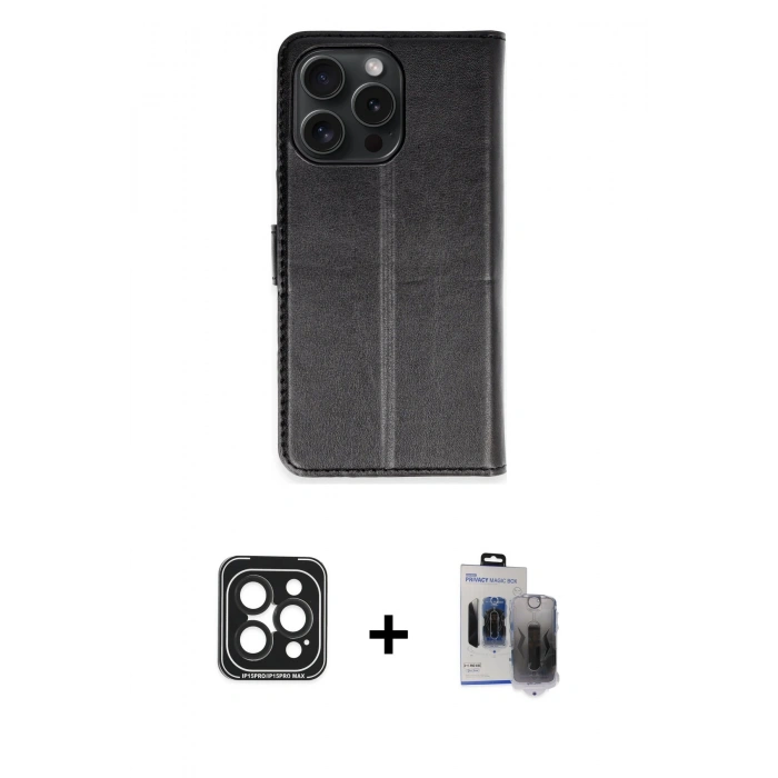 MARSİLYAN™- iPhone 15 Pro Max Kılıf Siluet Işık Serisi - Siyah Vanessa Magic Hayalet Cam + Siyah PVD Metal Kamera Lens