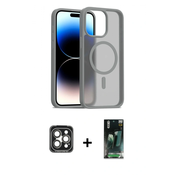 MARSİLYAN™- iPhone 15 Pro Max Kılıf Siluet Minimal Prime - Şeffaf 360 Full Body Arka Koruyucu + PVD Metal Kamera Lens - GI