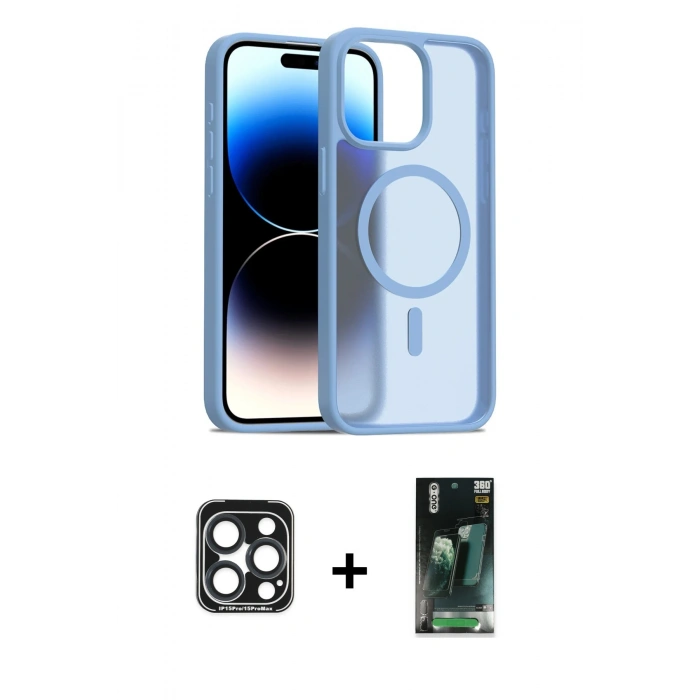 MARSİLYAN™- iPhone 15 Pro Max Kılıf Siluet Minimal Prime - Şeffaf 360 Full Body Arka Koruyucu + PVD Metal Kamera Lens - LT