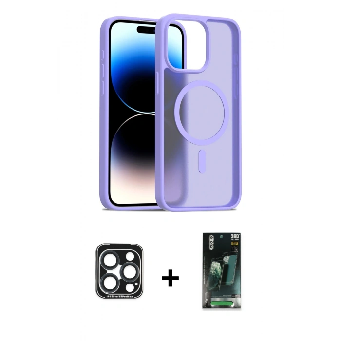 MARSİLYAN™- iPhone 15 Pro Max Kılıf Siluet Minimal Prime - Şeffaf 360 Full Body Arka Koruyucu + PVD Metal Kamera Lens - LT