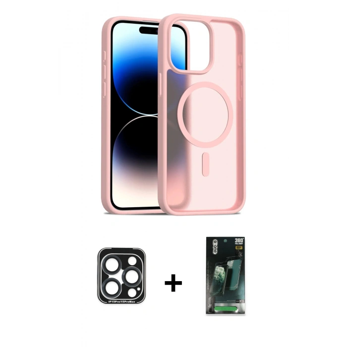 MARSİLYAN™- iPhone 15 Pro Max Kılıf Siluet Minimal Prime - Şeffaf 360 Full Body Arka Koruyucu + PVD Metal Kamera Lens - LT
