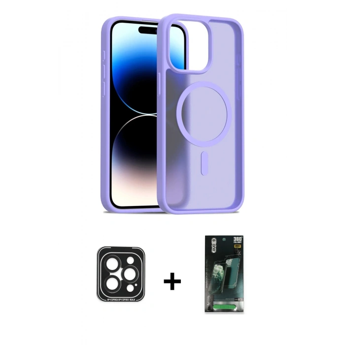 MARSİLYAN™- iPhone 15 Pro Max Kılıf Siluet Minimal Prime - Şeffaf 360 Full Body Arka Koruyucu + PVD Metal Kamera Lens - SH