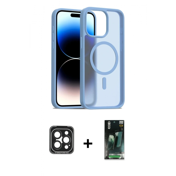 MARSİLYAN™- iPhone 15 Pro Max Kılıf Siluet Minimal Prime - Şeffaf 360 Full Body Arka Koruyucu + PVD Metal Kamera Lens - SH