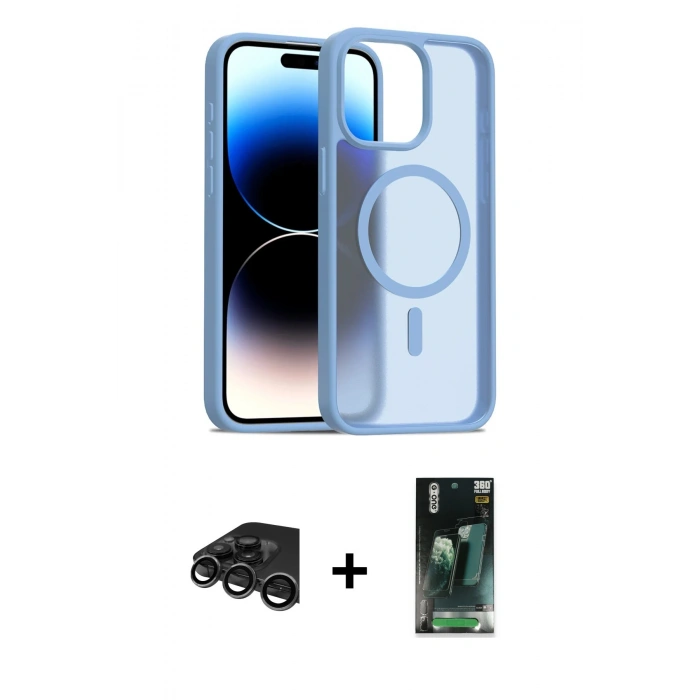MARSİLYAN™- iPhone 15 Pro Max Kılıf Siluet Minimal Prime - Şeffaf 360 Full Body Arka Koruyucu + Titanyum Gri Raze Metal Kamera Lens