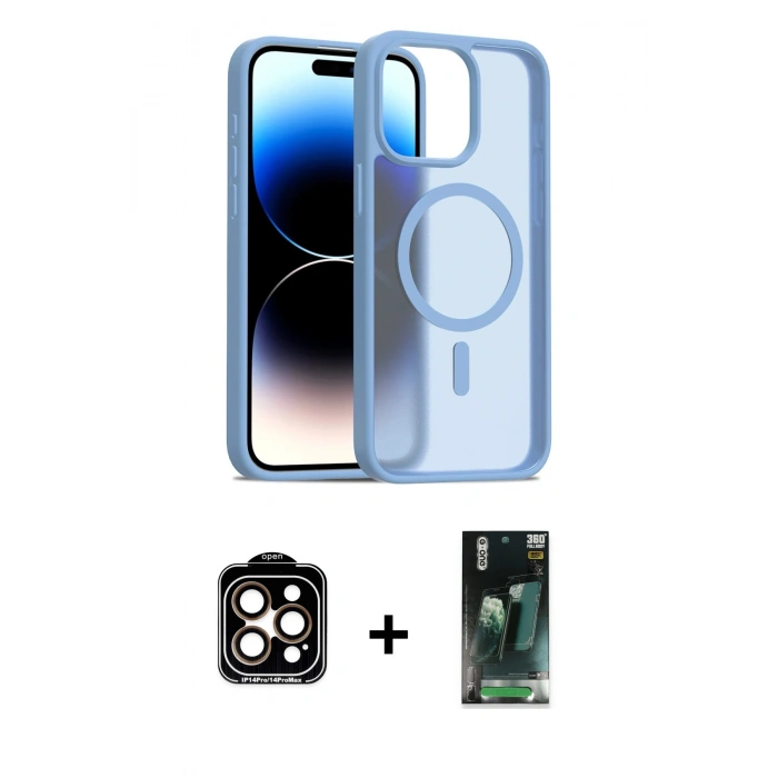MARSİLYAN™- iPhone 15 Pro Max Kılıf Siluet Minimal Prime - Şeffaf 360 Full Body Arka Koruyucu + PVD Metal Kamera Lens - TU