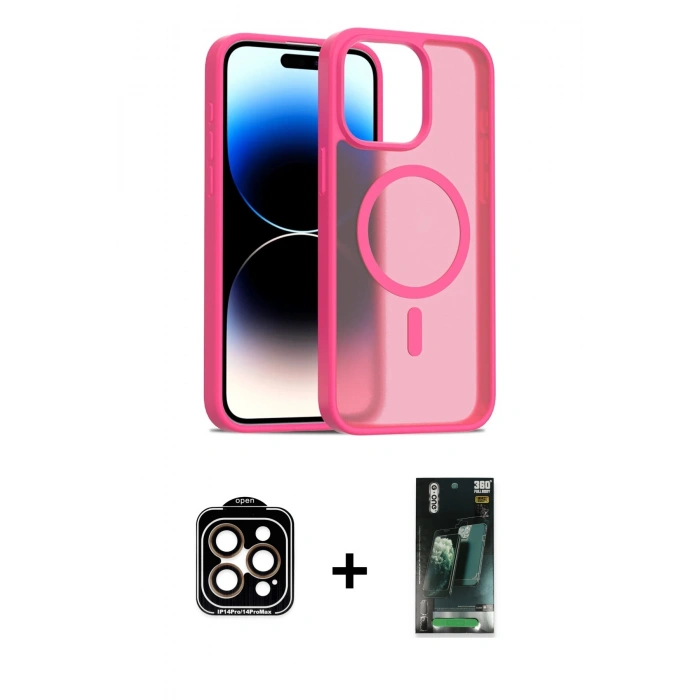 MARSİLYAN™- iPhone 15 Pro Max Kılıf Siluet Minimal Prime - Şeffaf 360 Full Body Arka Koruyucu + PVD Metal Kamera Lens - TU