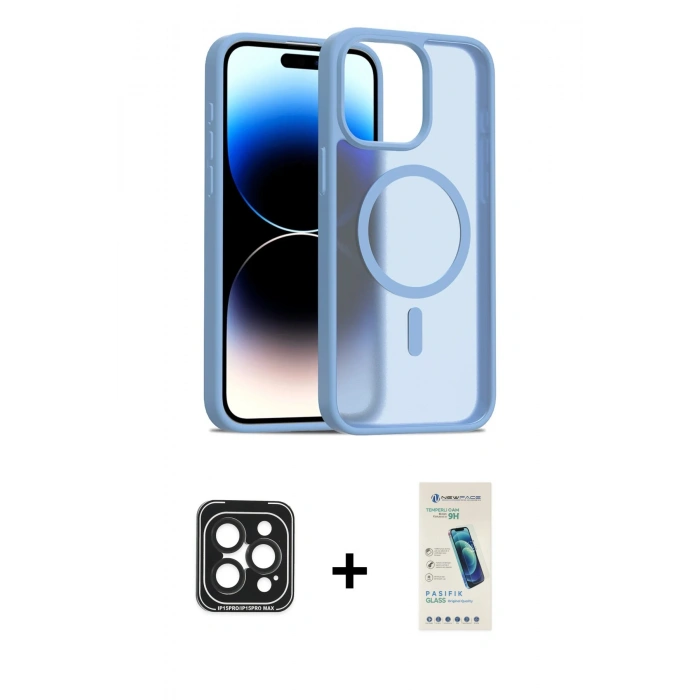 MARSİLYAN™- iPhone 15 Pro Max Kılıf Siluet Minimal Prime - Şeffaf Pasifik Cam Ekran Koruyucu + PVD Metal Kamera Lens - SH
