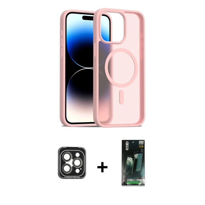 MARSİLYAN™- iPhone 15 Pro Max Kılıf Siluet Minimal Prime - Siyah 360 Mat Full Body Arka Koruyucu + PVD Metal Kamera Lens - GI