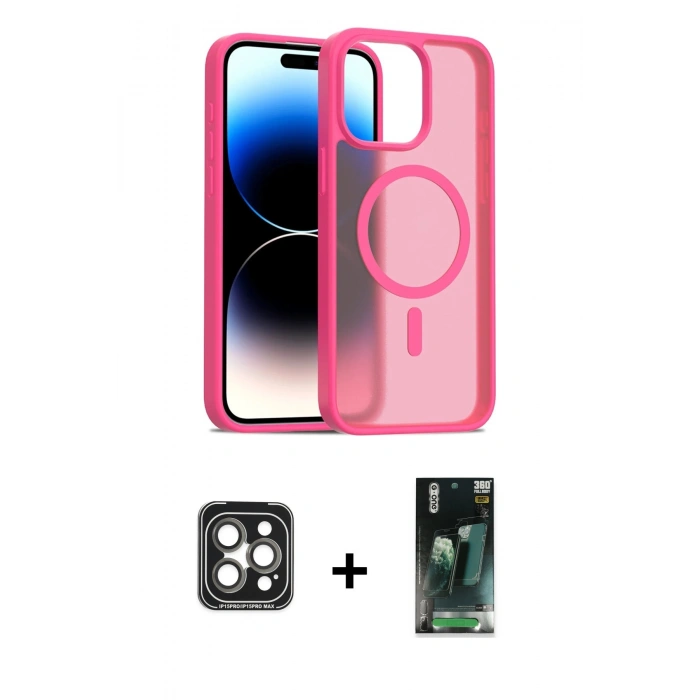 MARSİLYAN™- iPhone 15 Pro Max Kılıf Siluet Minimal Prime - Siyah 360 Mat Full Body Arka Koruyucu + PVD Metal Kamera Lens - GI