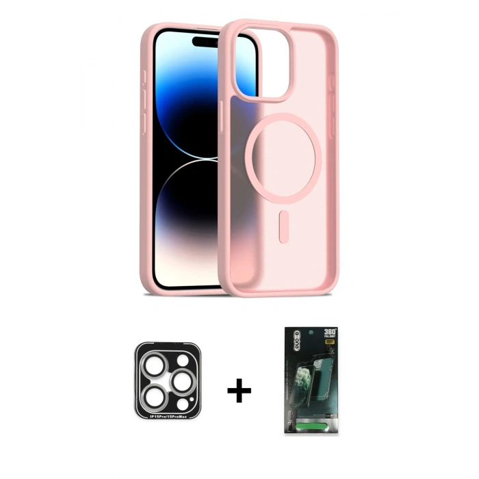 MARSİLYAN™- iPhone 15 Pro Max Kılıf Siluet Minimal Prime - Siyah 360 Mat Full Body Arka Koruyucu + PVD Metal Kamera Lens - GS