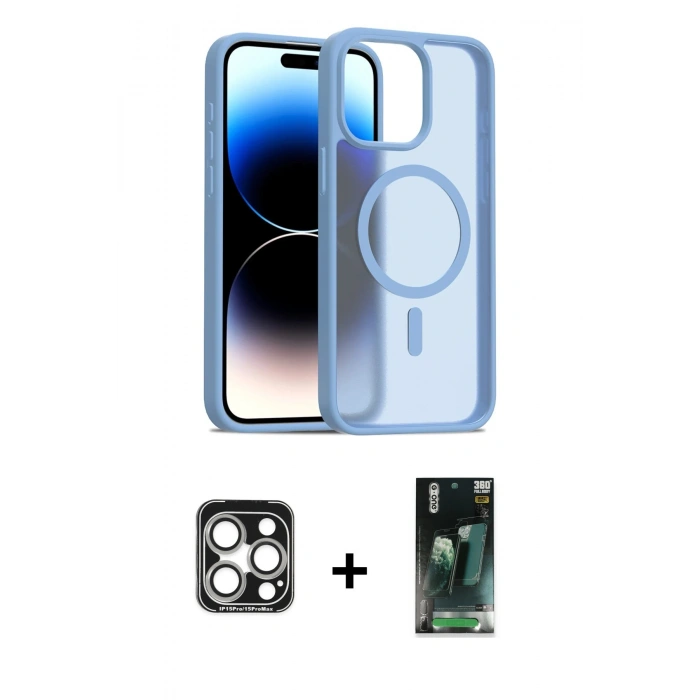 MARSİLYAN™- iPhone 15 Pro Max Kılıf Siluet Minimal Prime - Siyah 360 Mat Full Body Arka Koruyucu + PVD Metal Kamera Lens - GS