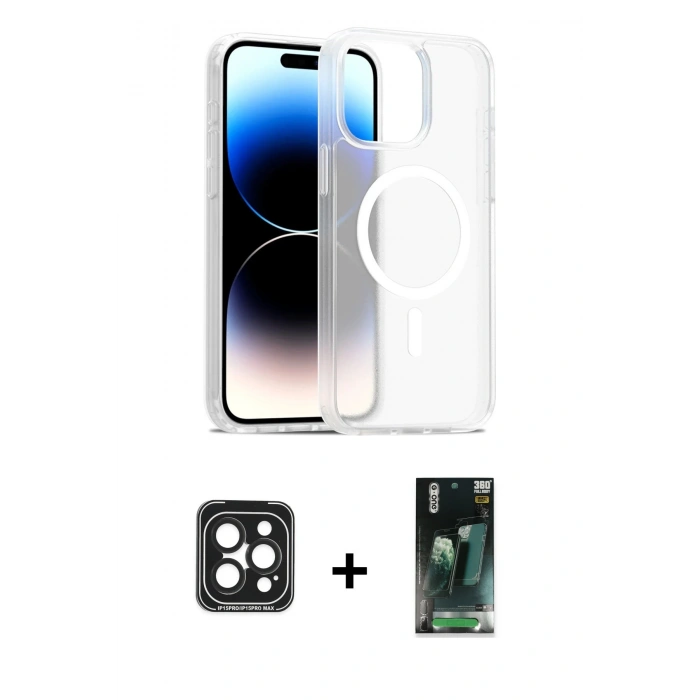 MARSİLYAN™- iPhone 15 Pro Max Kılıf Siluet Minimal Prime - Siyah 360 Mat Full Body Arka Koruyucu + PVD Metal Kamera Lens - SH