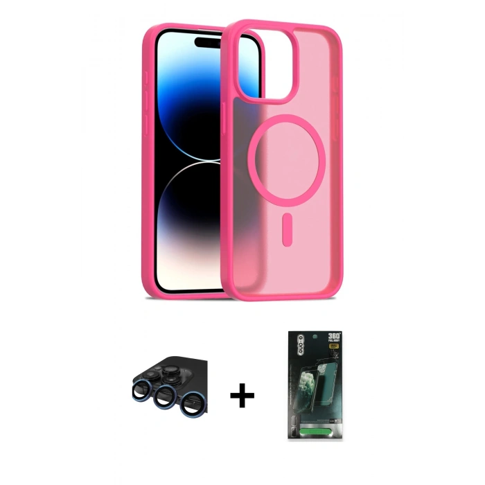 MARSİLYAN™- iPhone 15 Pro Max Kılıf Siluet Minimal Prime - Siyah 360 Mat Full Body Arka Koruyucu + Raze Metal Kamera Lens - LT