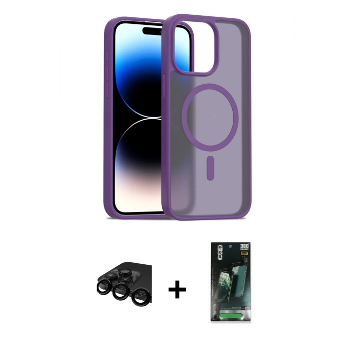 MARSİLYAN™- iPhone 15 Pro Max Kılıf Siluet Minimal Prime - Siyah 360 Mat Full Body Arka Koruyucu + Raze Metal Kamera Lens - SH