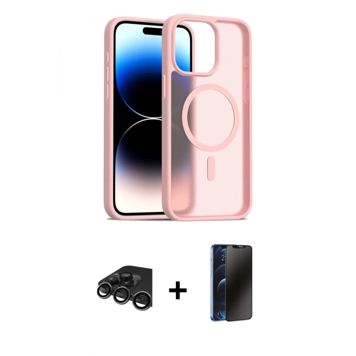 MARSİLYAN™- iPhone 15 Pro Max Kılıf Siluet Minimal Prime - Siyah 3D Antistatik Hayalet Cam Ekran Koruyucu + Raze Metal Kamera Lens - TMGI