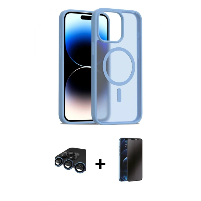 MARSİLYAN™- iPhone 15 Pro Max Kılıf Siluet Minimal Prime - Siyah 3D Antistatik Hayalet Cam Ekran Koruyucu + Raze Metal Kamera Lens - LT