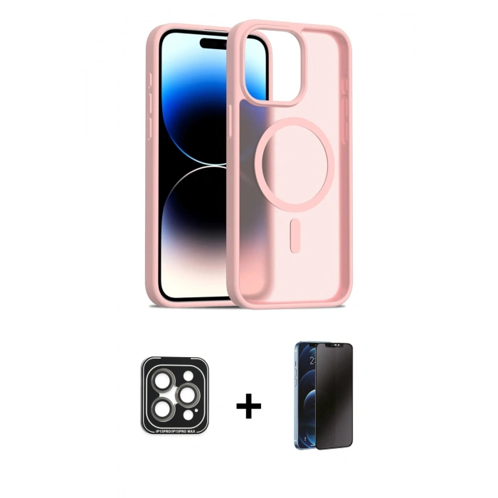 MARSİLYAN™- iPhone 15 Pro Max Kılıf Siluet Minimal Prime - Siyah 3D Antistatik Hayalet Cam Ekran Koruyucu + PVD Metal Kamera Lens - GI