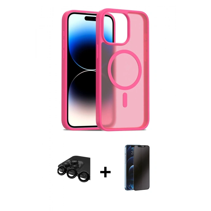 MARSİLYAN™- iPhone 15 Pro Max Kılıf Siluet Minimal Prime - Siyah 3D Antistatik Hayalet Cam Ekran Koruyucu + Siyah Raze Metal Kamera Lens