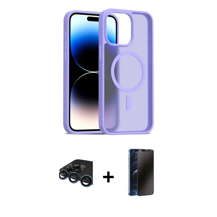 MARSİLYAN™- iPhone 15 Pro Max Kılıf Siluet Minimal Prime - Siyah 3D Antistatik Hayalet Cam Ekran Koruyucu + Raze Metal Kamera Lens - LT