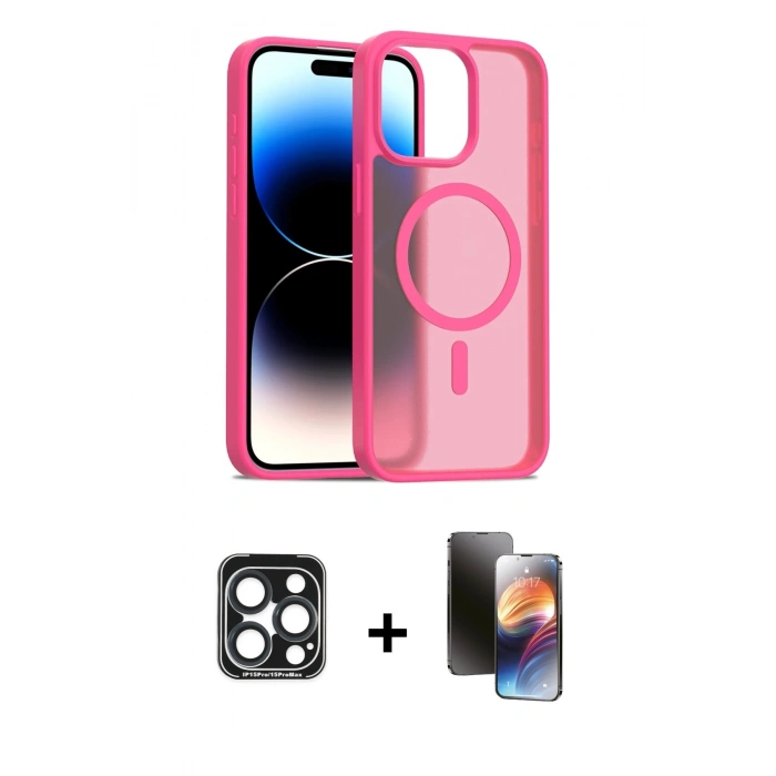 MARSİLYAN™- iPhone 15 Pro Max Kılıf Siluet Minimal Prime - Siyah 3D Antistatik Mat Seramik Nano Ekran Koruyucu + PVD Metal Kamera Lens - LT