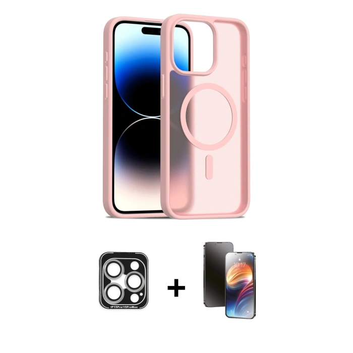 MARSİLYAN™- iPhone 15 Pro Max Kılıf Siluet Minimal Prime - Siyah 3D Antistatik Mat Seramik Nano Ekran Koruyucu + PVD Metal Kamera Lens - GS