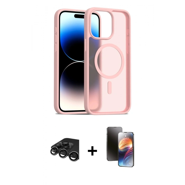 MARSİLYAN™- iPhone 15 Pro Max Kılıf Siluet Minimal Prime - Siyah 3D Antistatik Mat Seramik Nano Ekran Koruyucu + Raze Metal Kamera Lens - TMGI